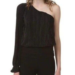 Lush One Shoulder Pleated Shimmering Black Blouse